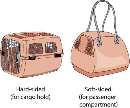 Pets traveling by plane must travel in an approved carrier.